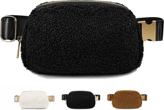 Faux fur everywhere belt bag with steel hardware 154