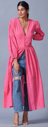 Pink schiffili dress with lantern sleeve style 407