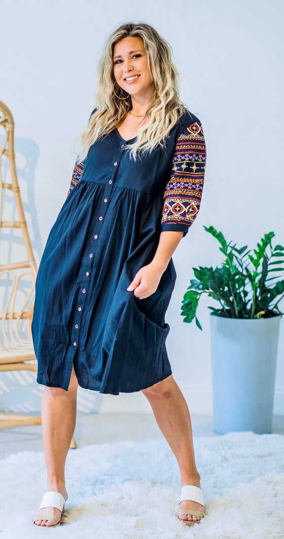 Ethically made Artisan crafted  Maya Embroidered Dress