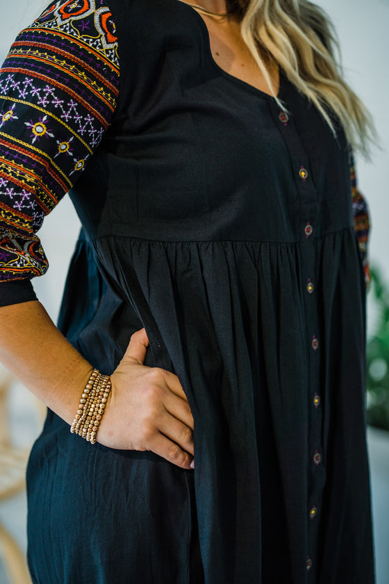 Ethically made Artisan crafted  Maya Embroidered Dress